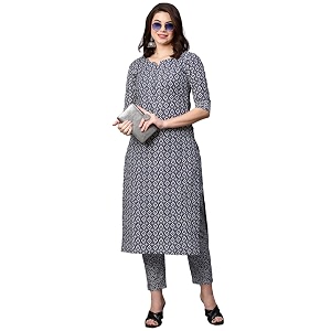 GoSriKi Womens Cotton Blend Printed Straight Kurta
