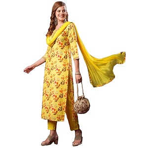 GoSriKi Womens Cotton Blend Printed Straight Kurta
