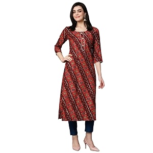 GoSriKi Womens Cotton Blend Straight Printed Kurta