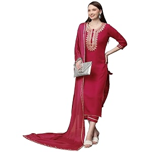 GoSriKi Womens Cotton Blend Straight Embroidered Kurta