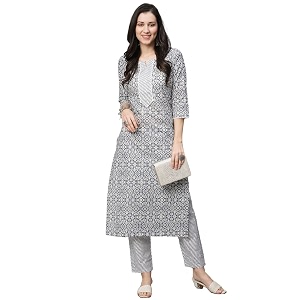 GoSriKi Womens Cotton Blend Printed Straight Kurta