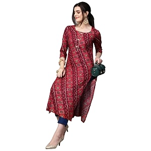GoSriKi Womens Cotton Blend Straight Printed Kurta