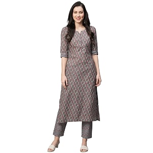 GoSriKi Womens Cotton Blend Printed Straight Kurta