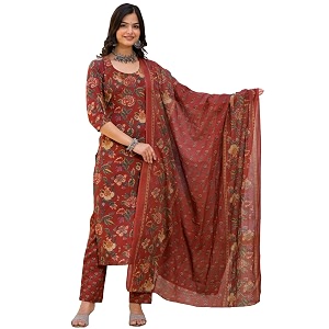 GoSriKi Womens Cotton Blend Printed Straight Kurta