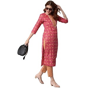 GoSriKi Womens Cotton Blend Printed Straight Kurta