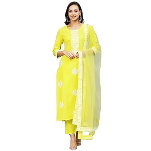 GoSriKi Womens Cotton Blend Straight Embroidered Kurta