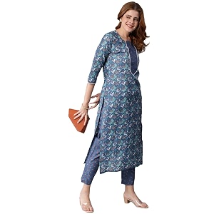 GoSriKi Womens Cotton Blend Printed Straight Kurta