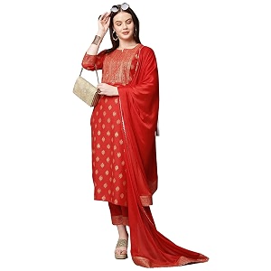 GoSriKi Womens Cotton Blend Printed Straight Kurta
