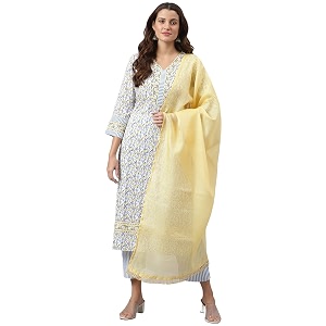 GoSriKi Womens Cotton Blend Straight Printed Kurta