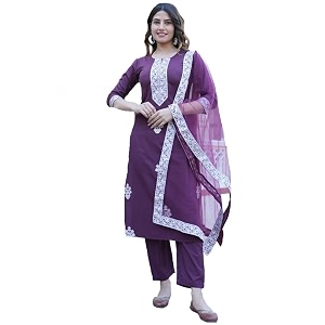 GoSriKi Womens Cotton Blend Straight Embroidered Kurta