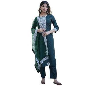 GoSriKi Womens Cotton Blend Straight Embroidered Kurta