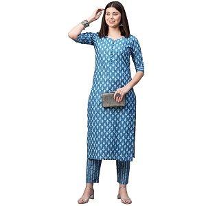 GoSriKi Womens Cotton Blend Printed Straight Kurta