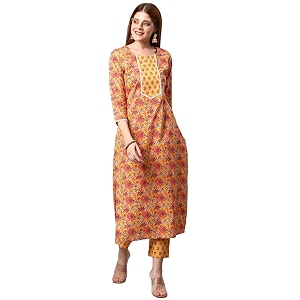GoSriKi Womens Cotton Blend Printed Straight Kurta