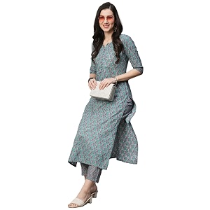 GoSriKi Womens Cotton Blend Printed Straight Kurta