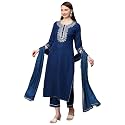 GoSriKi Women39s Cotton Blend Straight Embroidered Kurta