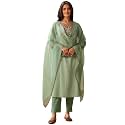 GoSriKi Women's Cotton Blend Embroidered Straight Kurta with Pant &amp; Dupatta