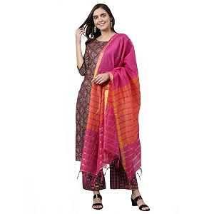 GoSriKi Womens Cotton Kurta Set With Dupatta