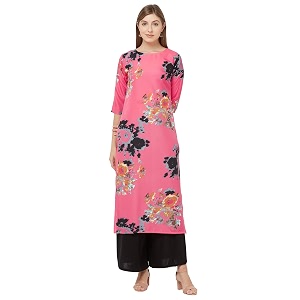 GoSriKi Womens Pink Crepe Straight Calf Length