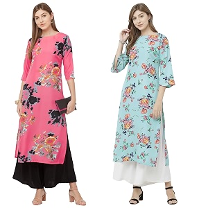 GoSriKi Womens Multicolor Printed Straight Kurta -