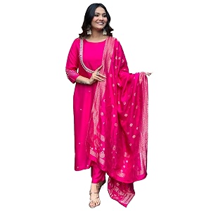 GoSriKi Womens Silk Blend Straight Embroidered Kurta