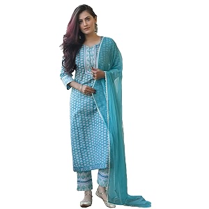 GoSriKi Womens Viscose Cotton Printed Straight 3Pc