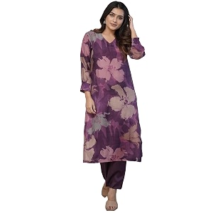 GoSriKi Womens Chanderi Blend Printed Straight Kurta