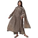 GoSriKi Womens Kashmiri Faren Abaya Black Hand-Block