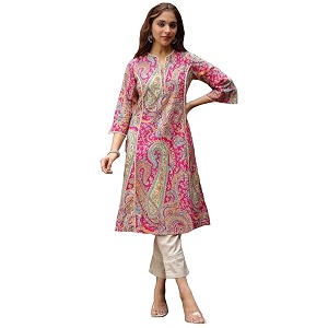 GoSriKi Womens Straight Kalamkari Printed Rayon Kurta