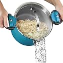 Gotham Steel 5 Quart Stock Pot Multipurpose Pasta Pot with Strainer Lid & Twist and Lock Handles, Nonstick Ceramic Surface Makes for Effortless Cleanup with Tempered Glass Lid, Dishwasher Safe - RED