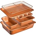 Gotham Steel 6 Pc Stackable Bakeware Set/Baking Pans Set Nonstick with Oven Pans + Baking Sheet Set and Wire Rack, Complete Baking Set for Kitchen, Oven/Dishwasher Safe, 100% Non Toxic…