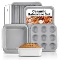Gotham Steel 6 Pc Stackable Baking Pans Set, 70% Space Saving Design, Ceramic Bakeware Sets Non Toxic Made Without PFOA PFOS, with Baking Sheet Tray, Cake &amp; Muffin Pans, Oven &amp; Dishwasher Safe