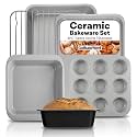 Gotham Steel 6 Pc Stackable Baking Pans Set, 70% Space Saving Design, Ceramic Bakeware Sets Non Toxic Made Without PFOA PFOS, with Cookie Sheet Tray, Cake &amp; Muffin Pans, Oven &amp; Dishwasher Safe
