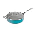 Gotham Steel Nonstick 5.5 Quart Sauté Pan with Lid, Ceramic Jumbo Cooker Fry Pan with Glass Lid, Stay Cool Handle + Helper Handle, Oven, Stovetop &amp; Dishwasher Safe, 100% PFOA Free, Aqua Blue