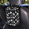 Gothic Skull Moon Star Owl Halloween Print Car Trash Can for Back Seat Leakproof Garbage Can with Lid Portable Collapsible Trash Bin Hanging Backseat Truck Organizer Car Accessories