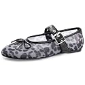 Gothictor Women's Mesh Ballet Flats Round Toe Leopard Mary Jane Shoes Women