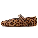 Gothictor Women's Mesh Ballet Flats Round Toe Leopard Mary Jane Shoes Women