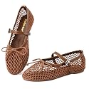 Gothictor Women's Mesh Ballet Flats Round Toe Leopard Mary Jane Shoes Women