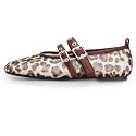 Gothictor Women's Mesh Ballet Flats Round Toe Leopard Mary Jane Shoes Women