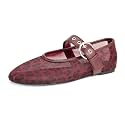 Gothictor Women's Mesh Ballet Flats Round Toe Leopard Mary Jane Shoes Women