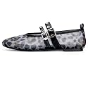 Gothictor Women's Mesh Ballet Flats Round Toe Leopard Mary Jane Shoes Women