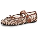 Gothictor Women's Mesh Ballet Flats Round Toe Leopard Mary Jane Shoes Women
