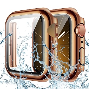 goton waterproof case for apple watch 41mm series 7 amp series 8 with tempered glass screen protector iwatch full protective hard pc bumper case face cover designed for men women 41 mm rose gold