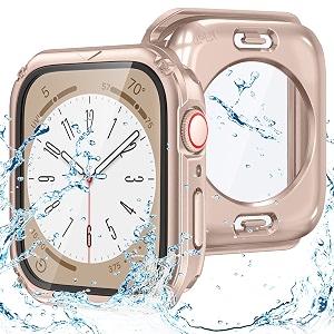 goton 2 in 1 waterproof rugged case for apple watch screen protector 44mm series 6 5 4 se 360 protective glass face cover hard pc bumper  back frame for iwatch accessories 44 mm rose gold