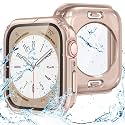 Goton 2 in 1 Waterproof Rugged Case for Apple Watch Screen Protector 44mm Series 6 5 4 SE, 360 Protective Glass Face Cover Hard PC Bumper + Back Frame for iWatch Accessories 44 mm Rose Gold