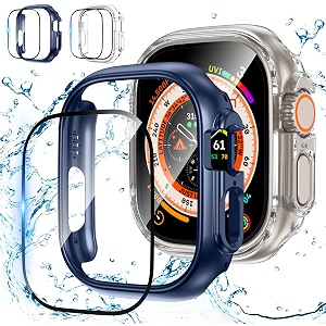 goton - apple watch ultra 49mm case  screen protector for apple watch ultra anti-fog tempered glass screen protector  hard pc edge protector for iwatch ultra 49mm accessories clearblue