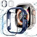 Goton - Apple Watch Ultra 49mm Case + Screen Protector for Apple Watch Ultra, Anti-Fog Tempered Glass Screen Protector + Hard PC Edge Protector for iWatch Ultra 49mm Accessories, Clear+Blue