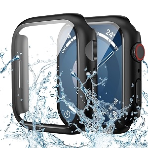 goton waterproof case for apple watch 41mm series 9 8 7 with tempered glass screen protector iwatch full protective hard pc bumper case face cover designed for men women 41 mm black
