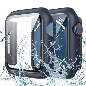 goton waterproof case for apple watch 41mm series 9 8 7 with tempered glass screen protector iwatch full protective hard pc bumper case face cover designed for men women 41 mm blue