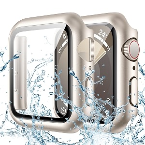 goton waterproof case for apple watch 44mm se 2nd gen series 6 5 4 with tempered glass screen protector iwatch full protective hard pc bumper case face cover for men women 44 mm starlight