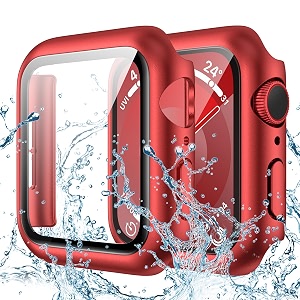 goton waterproof case for apple watch 40mm se 2nd gen series 6 5 4 screen protector tempered glass hard pc bumper face cover designed for iwatch accessories 40 mm red